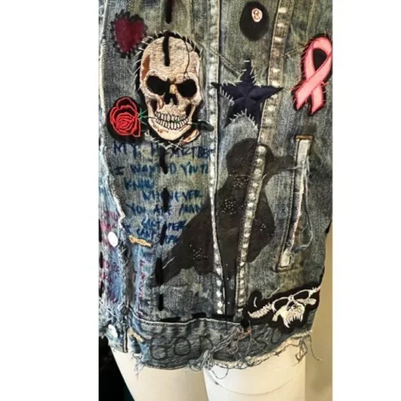 DREAM & DESTROY PUNK ROCK PATCH VINTAGE DENIM VEST M - Picture 3 of 13
